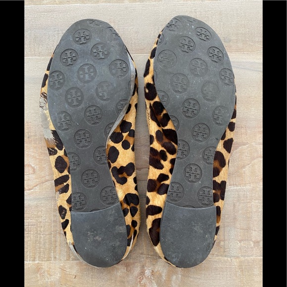 Tory Burch calf hair Animal Print leopard ballet flats gold accent - Picture 8 of 11